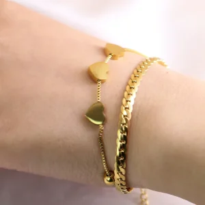 Double Layer Gold plated Heart Bracelet is