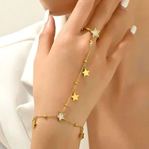 Gold Plated Stainless Steel Anja Bracelet Ring Set with Star Shaped Charms