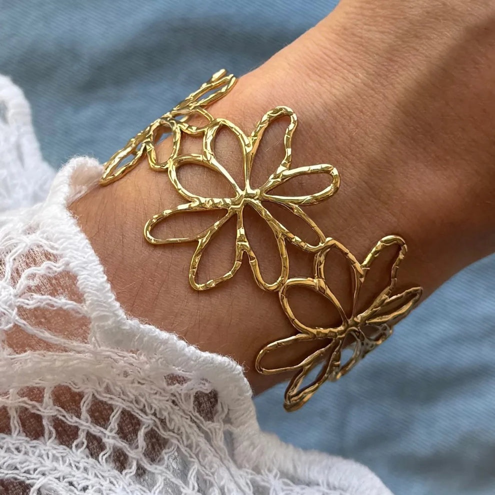 Golden Floral Openwork Cuff Bangle - Image 3