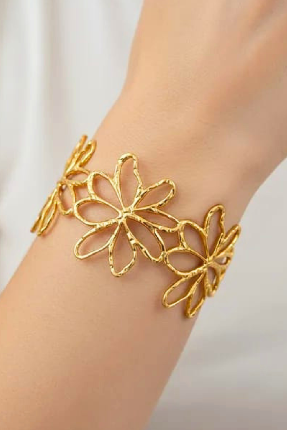 Golden Floral Openwork Cuff Bangle - Image 2