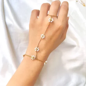 White Flower Pearls Hand Chain